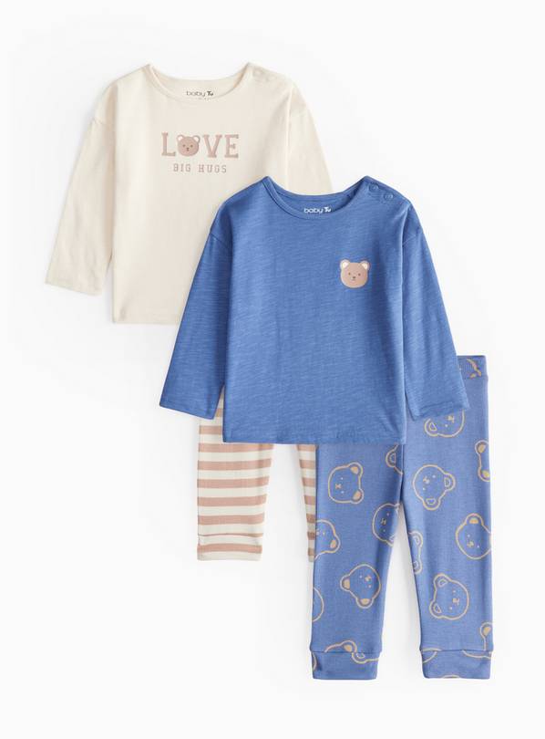 Blue & Cream Long Sleeve Top & Trouser Set 2 Pack 3-6 months